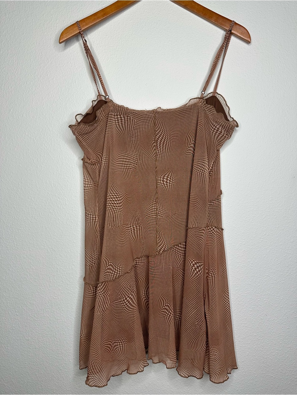 Urban Outfitters Moxie Mesh Mini Slip Dress Brown Abstract Print Size L Y2K - Picture 6 of 9